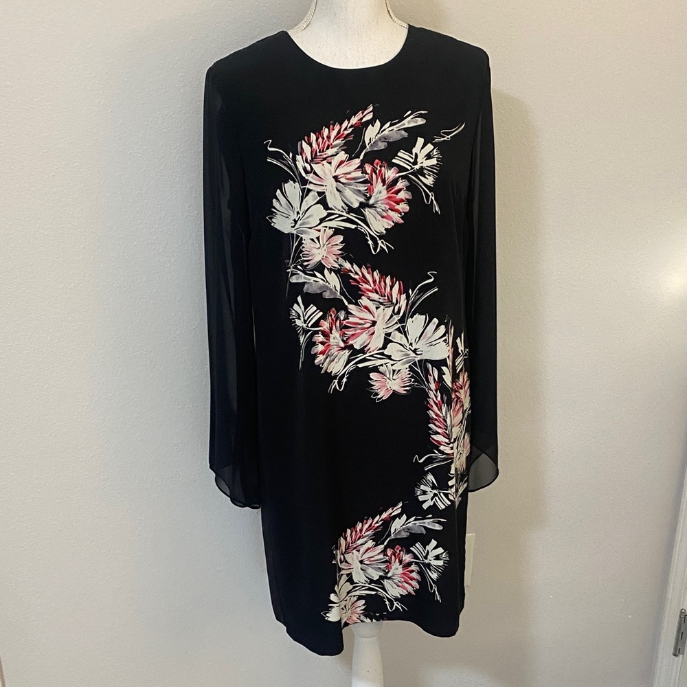 Vince Camuto Black Dress with Pink and White Floral Design